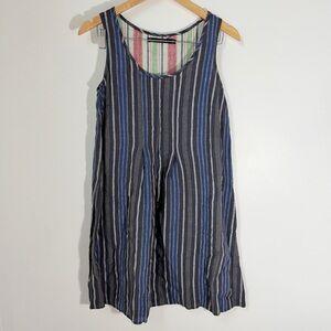 Gudrun Sjödén Blue Stripe Linen Tunic Dress Scandinavian Lagenlook Sleeveless XS